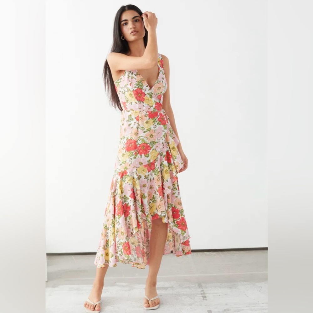 Anthropologie & Other Stories Hi Low Wrap Sun Dress Flouncy Hem Ruffle Floral 2
